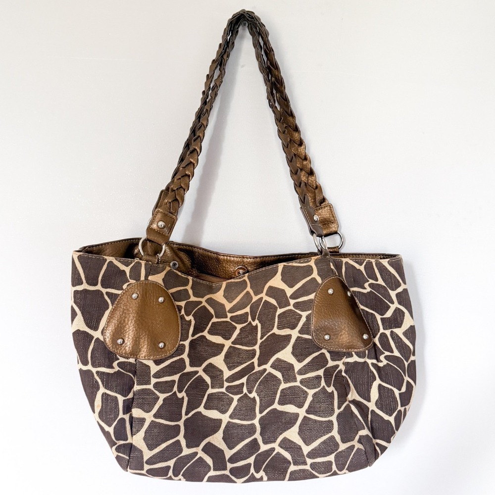 Vintage Purse Handbag - Brown Giraffe Animal Print